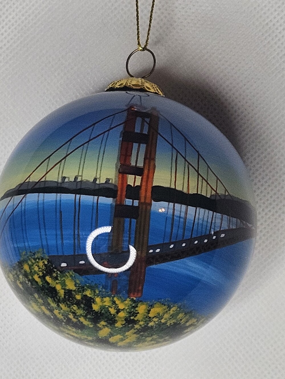 Hand-Painted Blue San Francisco Bridge Golden Gate Christmas Tree Ornament 3in
